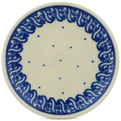 Polish Pottery Mini Plate, Coaster plate Blue Polka Dot