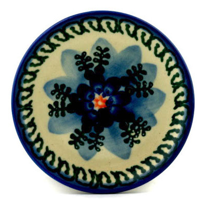 Polish Pottery Mini Plate, Coaster plate Blue Poppy Circle UNIKAT
