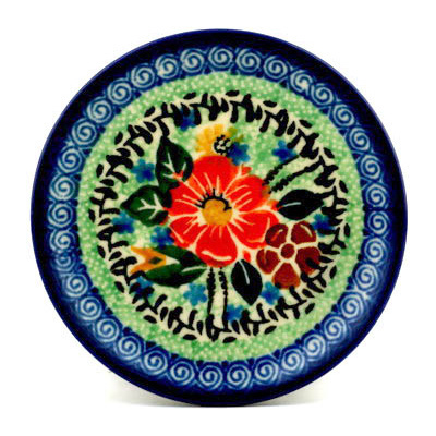 Polish Pottery Mini Plate, Coaster plate Brilliant Wild Flowers UNIKAT