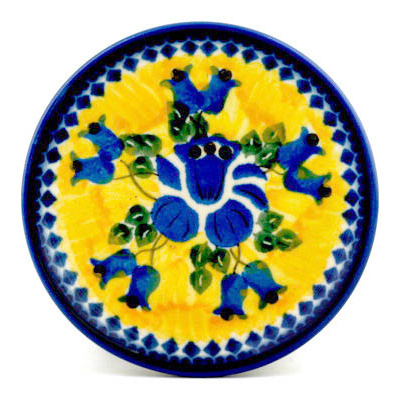 Polish Pottery Mini Plate, Coaster plate Cobalt Daffodil UNIKAT