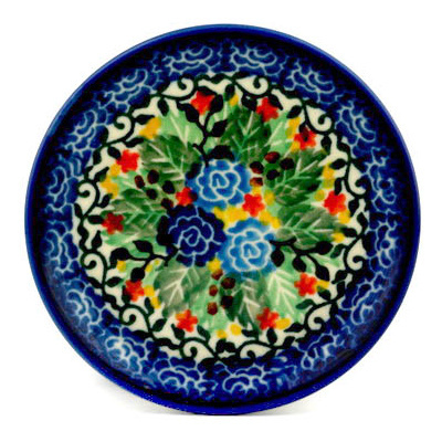 Polish Pottery Mini Plate, Coaster plate Fall Harvest Flowers UNIKAT