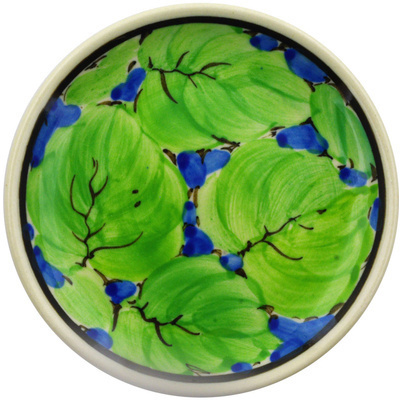 Polish Pottery Mini Plate, Coaster plate Green Leaf UNIKAT