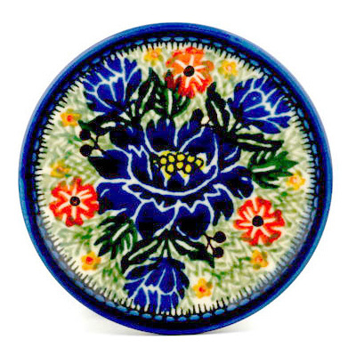 Polish Pottery Mini Plate, Coaster plate Midnight Carnations UNIKAT