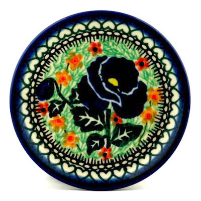Polish Pottery Mini Plate, Coaster plate Midnight Roses UNIKAT