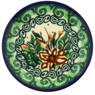 Polish Pottery Mini Plate, Coaster plate Orange Cattails UNIKAT