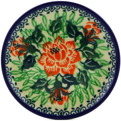 Polish Pottery Mini Plate, Coaster plate Orange Lotus Blossom UNIKAT