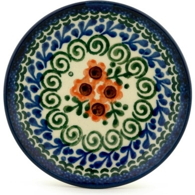 Polish Pottery Mini Plate, Coaster plate Orange Poppy Wreath