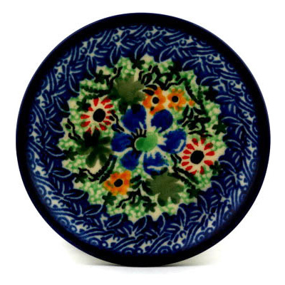 Polish Pottery Mini Plate, Coaster plate Peaking Dahlia UNIKAT