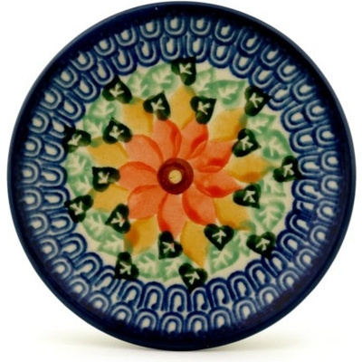 Polish Pottery Mini Plate, Coaster plate Poinsettia Patch UNIKAT