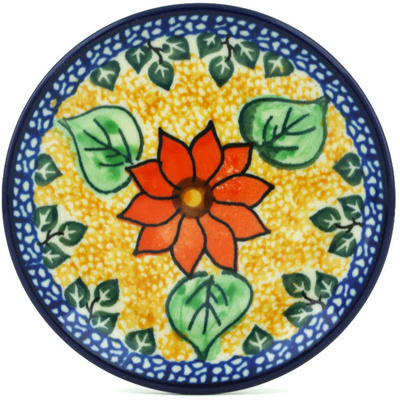 Polish Pottery Mini Plate, Coaster plate Poinsettia Wreath UNIKAT