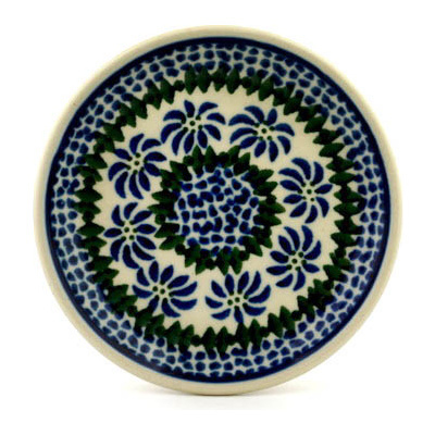 Polish Pottery Mini Plate, Coaster plate Polka Dot Daisy