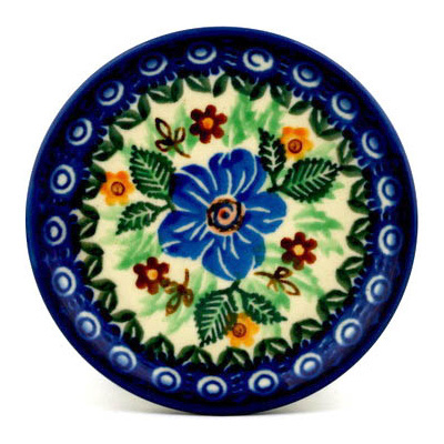 Polish Pottery Mini Plate, Coaster plate Poppy Peacock Eyes UNIKAT