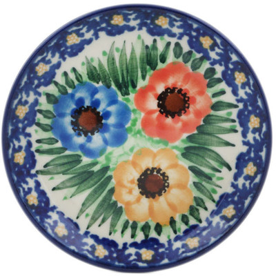 Polish Pottery Mini Plate, Coaster plate Primary Poppy Chain UNIKAT
