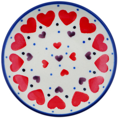 Polish Pottery Mini Plate, Coaster plate Red Hearts Delight