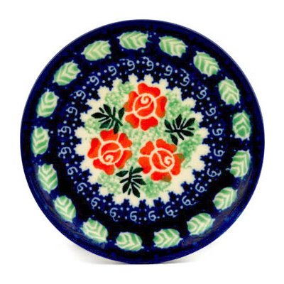 Polish Pottery Mini Plate, Coaster plate Red Impatiens UNIKAT