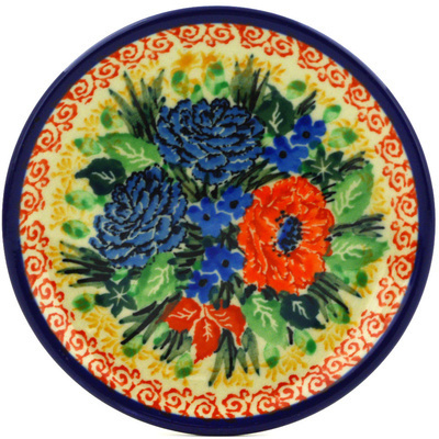 Polish Pottery Mini Plate, Coaster plate Red Rose Meadow UNIKAT
