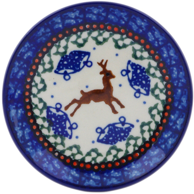 Polish Pottery Mini Plate, Coaster plate Reindeer Ring UNIKAT