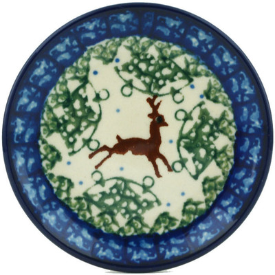 Polish Pottery Mini Plate, Coaster plate Reindeer Ring UNIKAT