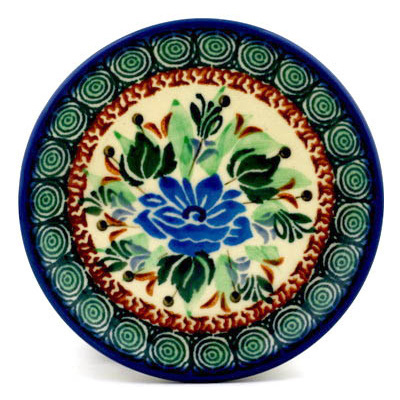 Polish Pottery Mini Plate, Coaster plate Sapphire Lotus UNIKAT