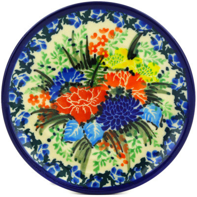 Polish Pottery Mini Plate, Coaster plate Splendid Blue Meadow UNIKAT