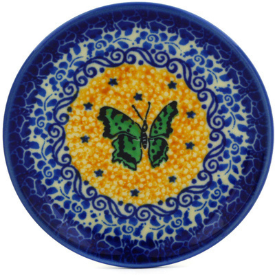 Polish Pottery Mini Plate, Coaster plate Springtime Butterfly UNIKAT