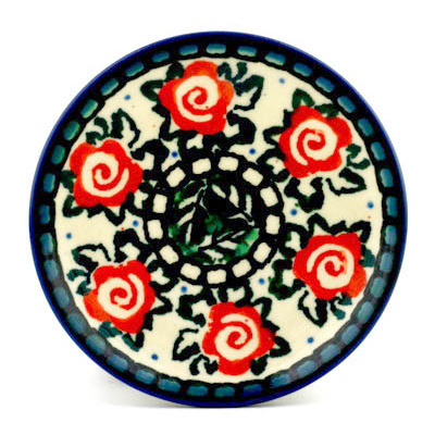 Polish Pottery Mini Plate, Coaster plate Swirling Emerald Leaves UNIKAT