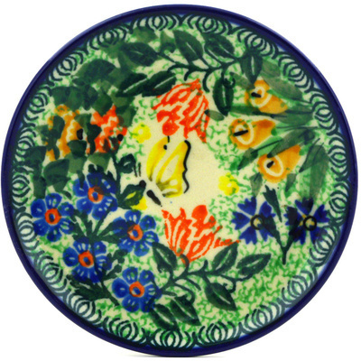 Polish Pottery Mini Plate, Coaster plate Through The Garden Window UNIKAT