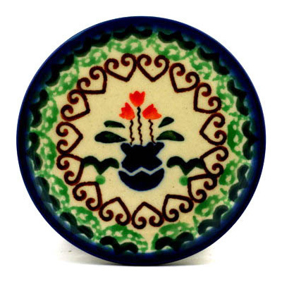Polish Pottery Mini Plate, Coaster plate Tulip Hearts UNIKAT