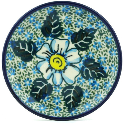 Polish Pottery Mini Plate, Coaster plate White Poppies UNIKAT