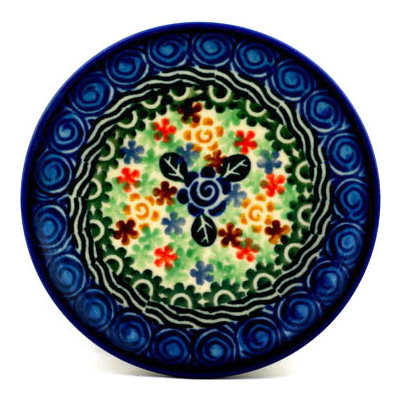 Polish Pottery Mini Plate, Coaster plate Wildflower Swirls UNIKAT
