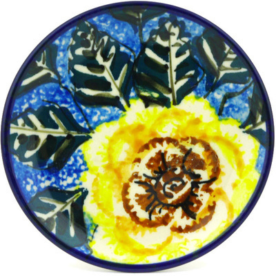 Polish Pottery Mini Plate, Coaster plate Yellow Meadow UNIKAT