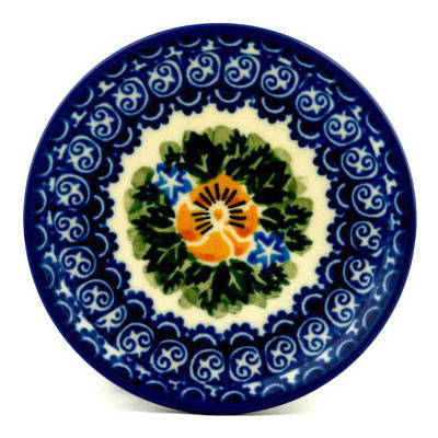 Polish Pottery Mini Plate, Coaster plate Yellow Pansy Star UNIKAT