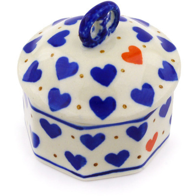 Polish Pottery Mini Pretzel Jar 3&quot; Heart Of Hearts