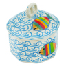 Polish Pottery Mini Pretzel Jar 3&quot; Rainbow Fish