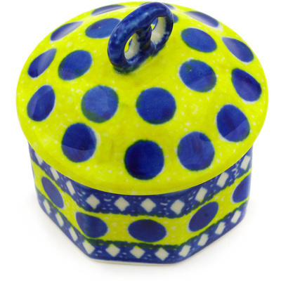 Polish Pottery Mini Pretzel Jar 3&quot; Sunshine And Dots