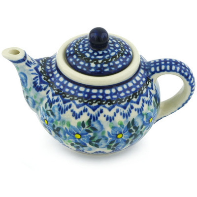 Polish Pottery Mini Tea Pot 3&quot; Blue Berry Bush UNIKAT