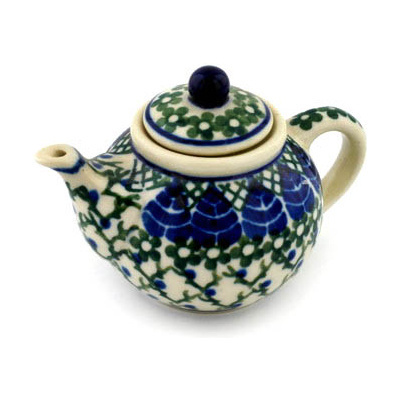 Polish Pottery Mini Tea Pot 3&quot; Blue Leaf