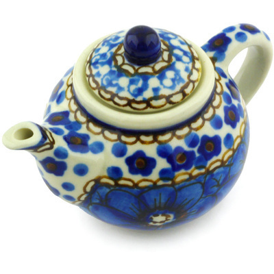 Polish Pottery Mini Tea Pot 3&quot; Cobalt Poppies UNIKAT
