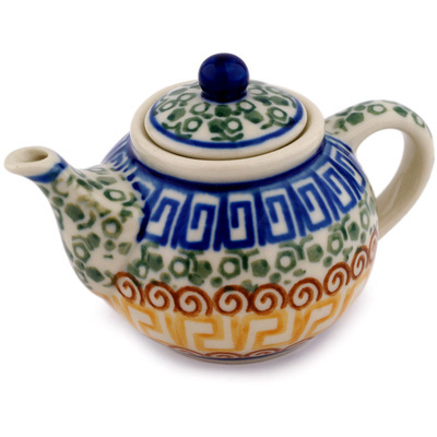 Polish Pottery Mini Tea Pot 3&quot; Grecian Sea