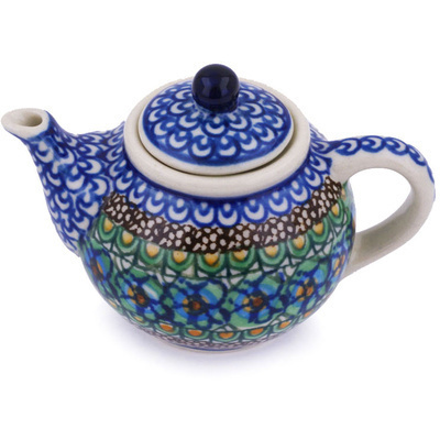 Polish Pottery Mini Tea Pot 3&quot; Mardi Gras UNIKAT