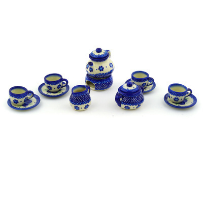 Polish Pottery Mini Tea Set 3&quot; Bleu-belle Fleur