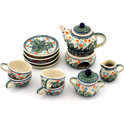 Polish Pottery Mini Tea Set 3&quot; Dancing Tulips