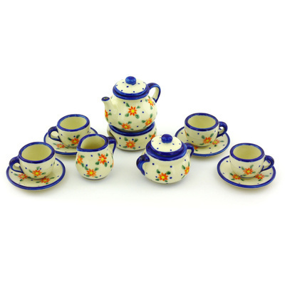 Polish Pottery Mini Tea Set 3&quot; Poinsettas
