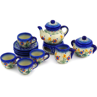 Polish Pottery Mini Tea Set 3&quot; Spring Flowers