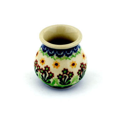 Polish Pottery Mini Vase 2&quot; Brown Daisy Dance