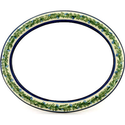Polish Pottery Mirror Frame 13&quot; Blue Bell Wreath