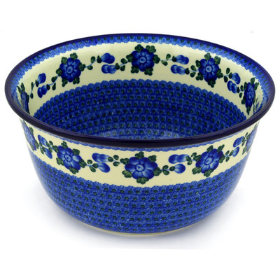 Polish Pottery Mixing Bowl 12-inch (8 quarts) Blue Poppies
