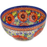 Polish Pottery Mixing bowl, serving bowl Orange Zinnia UNIKAT