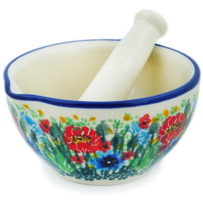 Polish Pottery Mortar and Pestle Small Meadow At Sunset UNIKAT