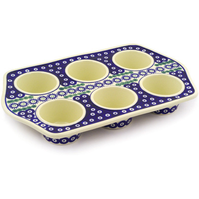 Polish Pottery Muffin Pan 14&quot; Astrid Peacock